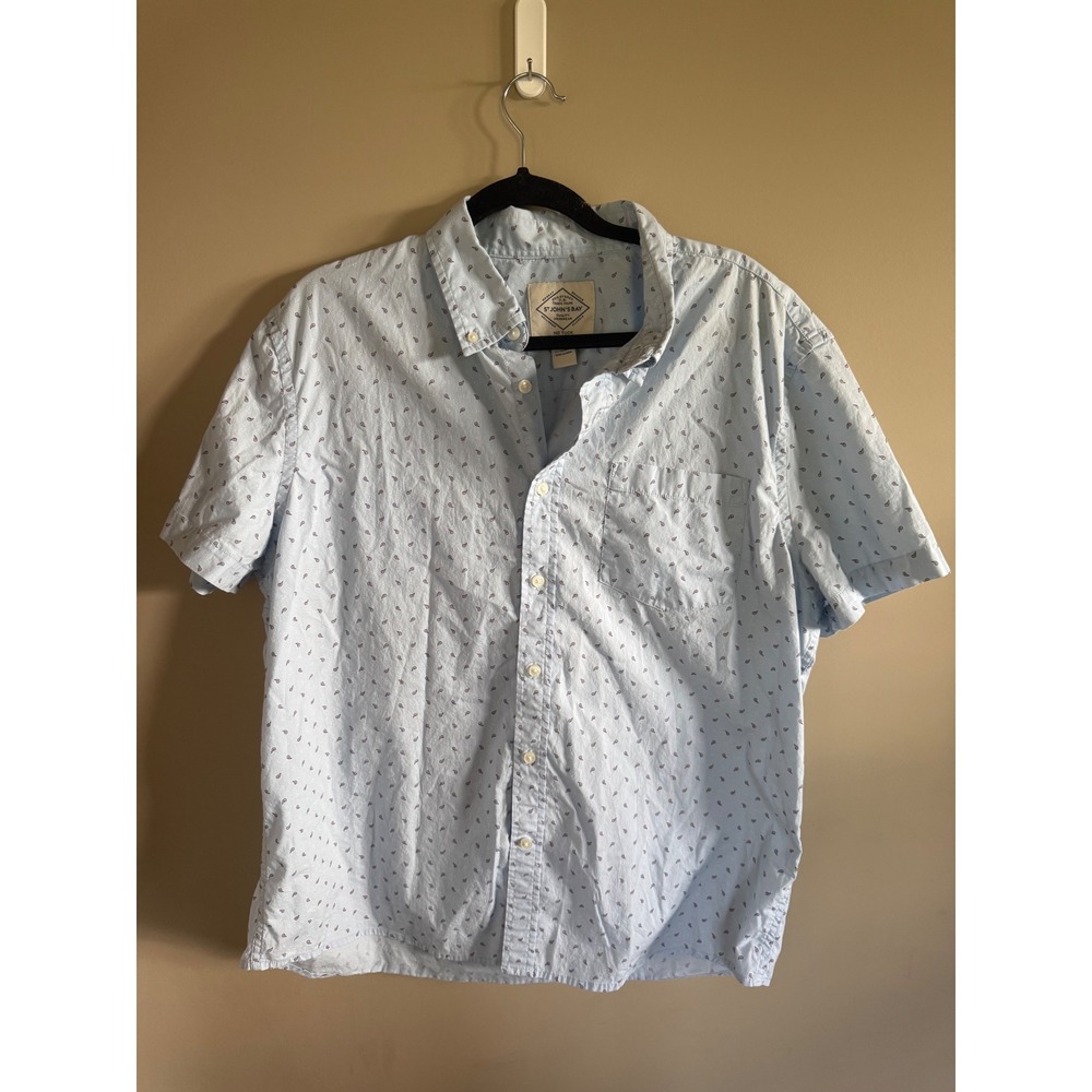 St Johns Bay Mens XL Blue Print Short Sleeve Button Down Casual Shirt‎